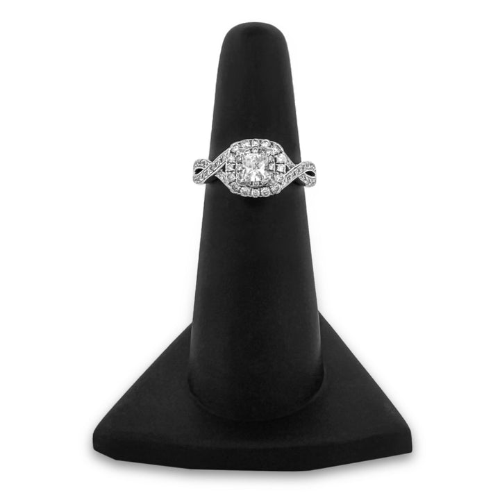 EGL Graded 1.14ctw Princess Cut with Round Brilliant Halo Natural Diamond Engagement Ring in 14k White Gold by Neil Lane