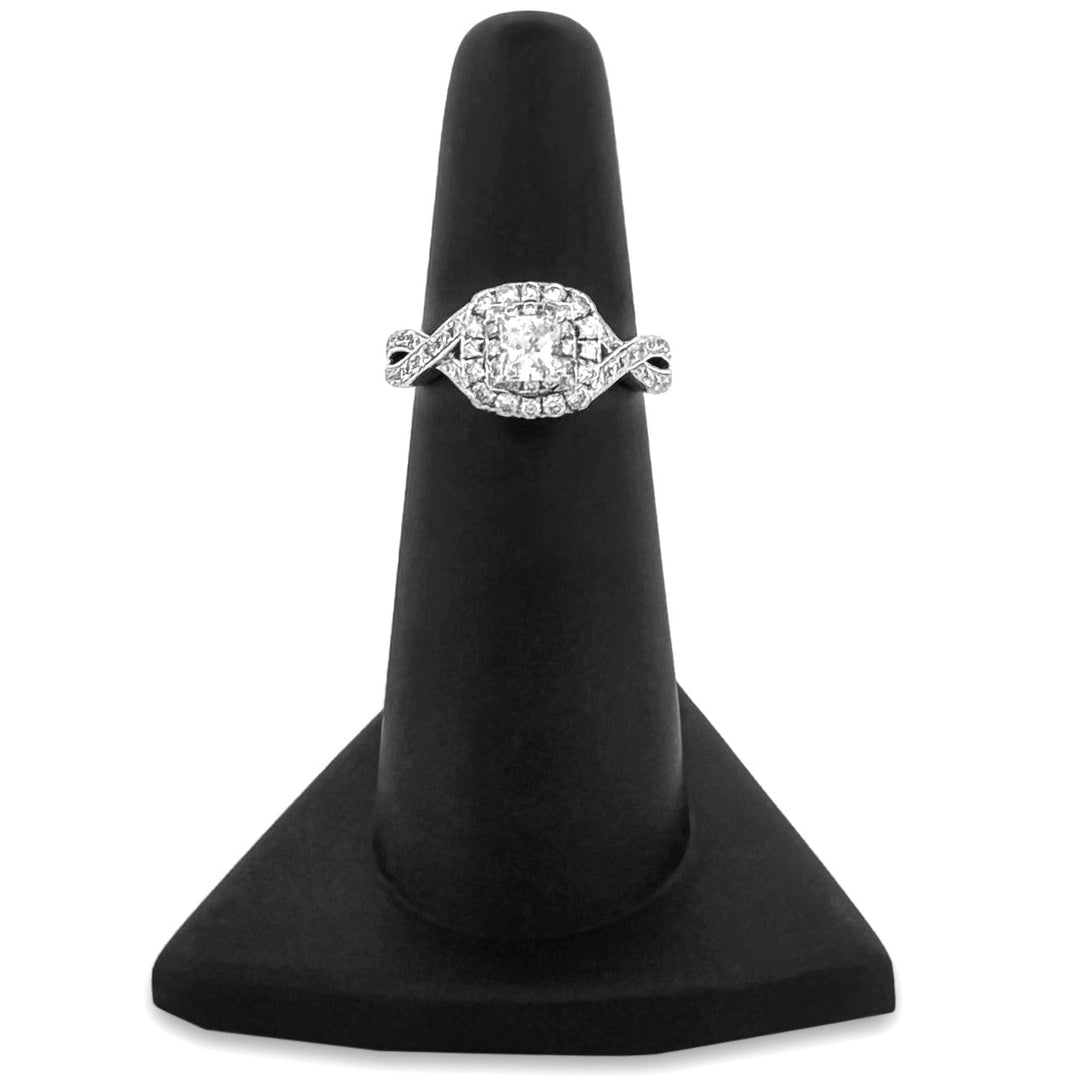 EGL Graded 1.14ctw Princess Cut with Round Brilliant Halo Natural Diamond Engagement Ring in 14k White Gold by Neil Lane