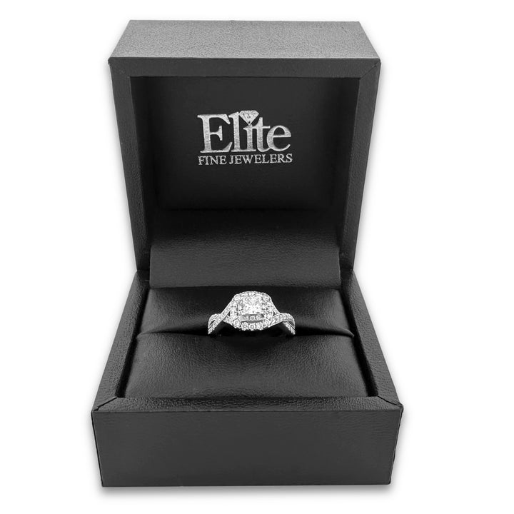 EGL Graded 1.14ctw Princess Cut with Round Brilliant Halo Natural Diamond Engagement Ring in 14k White Gold by Neil Lane