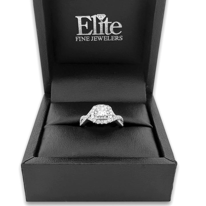 EGL Graded 1.14ctw Princess Cut with Round Brilliant Halo Natural Diamond Engagement Ring in 14k White Gold by Neil Lane