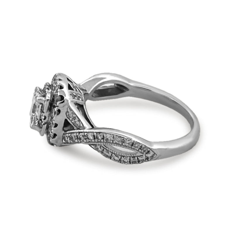 EGL Graded 1.14ctw Princess Cut with Round Brilliant Halo Natural Diamond Engagement Ring in 14k White Gold by Neil Lane