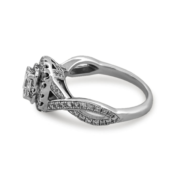 EGL Graded 1.14ctw Princess Cut with Round Brilliant Halo Natural Diamond Engagement Ring in 14k White Gold by Neil Lane