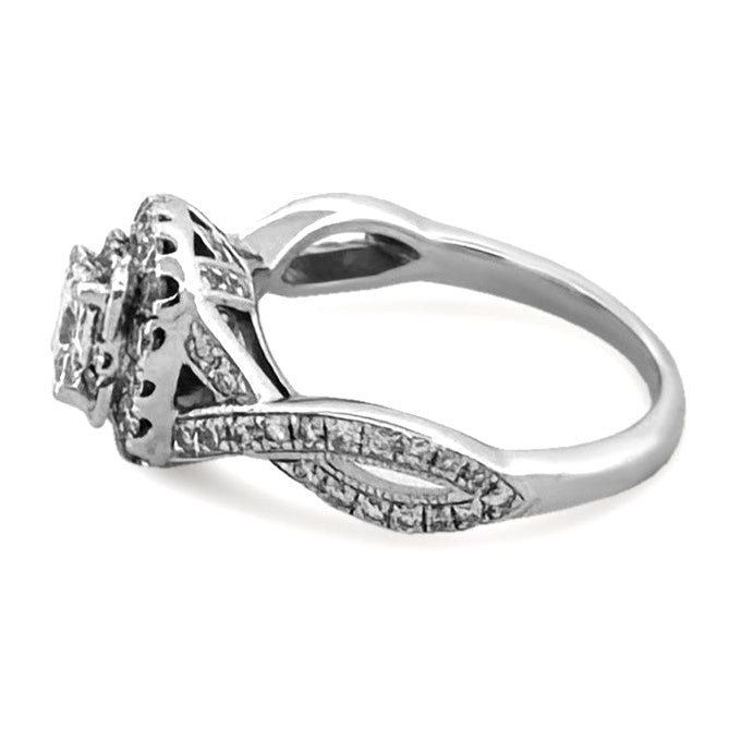 EGL Graded 1.14ctw Princess Cut with Round Brilliant Halo Natural Diamond Engagement Ring in 14k White Gold by Neil Lane