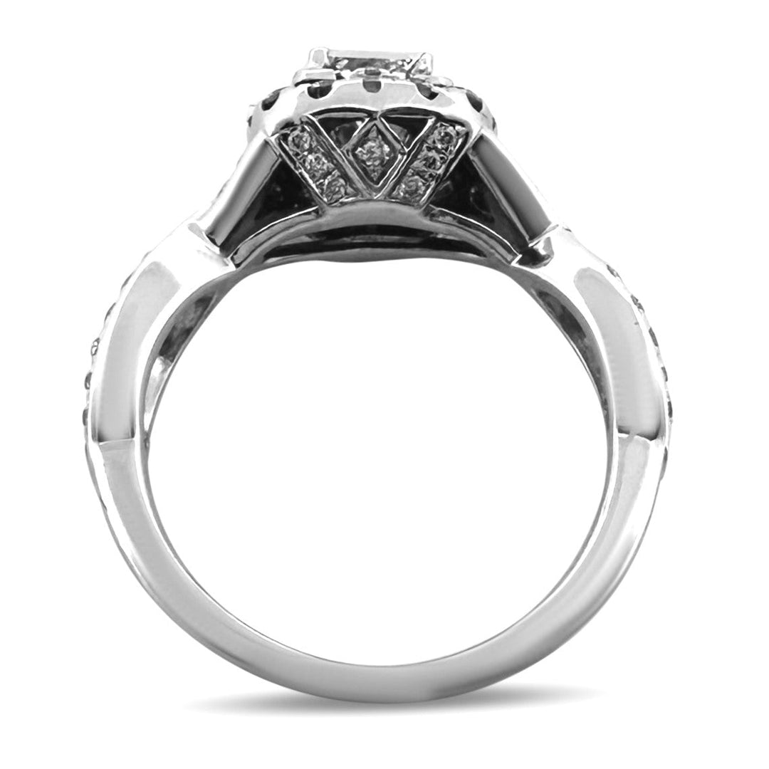 EGL Graded 1.14ctw Princess Cut with Round Brilliant Halo Natural Diamond Engagement Ring in 14k White Gold by Neil Lane