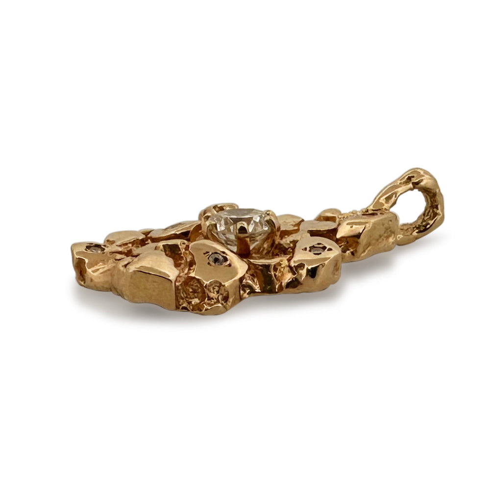 0.88ctw Round Brilliant Natural Diamond Gold Nugget Style Pendant in 14k Yellow Gold