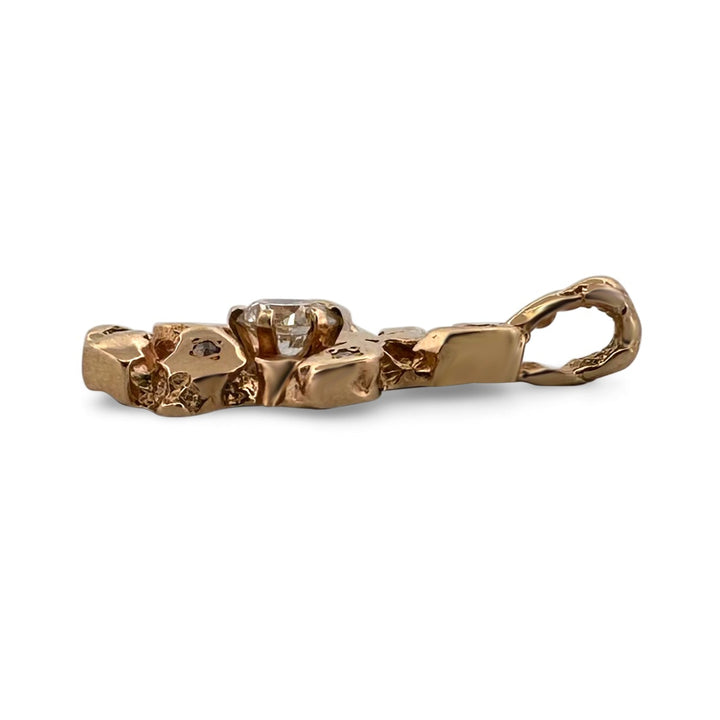 0.88ctw Round Brilliant Natural Diamond Gold Nugget Style Pendant in 14k Yellow Gold