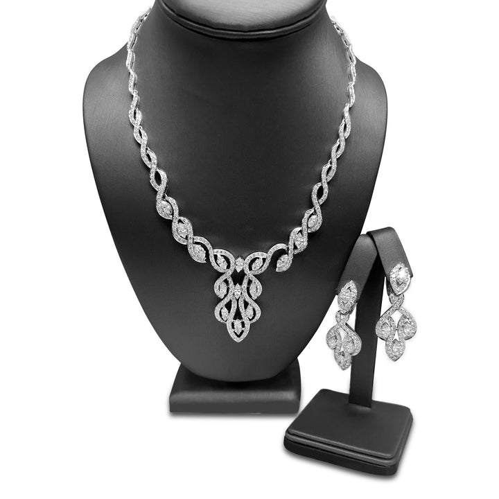 11.85ctw Marquise & Round Brilliant Natural Diamond Necklace in 18k White Gold - Matching Earrings also Available