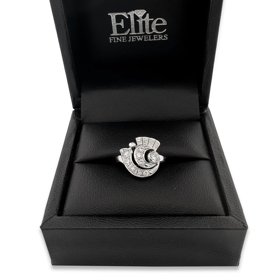 Vintage Natural Diamond Swirl Cocktail Ring in 14k White Gold