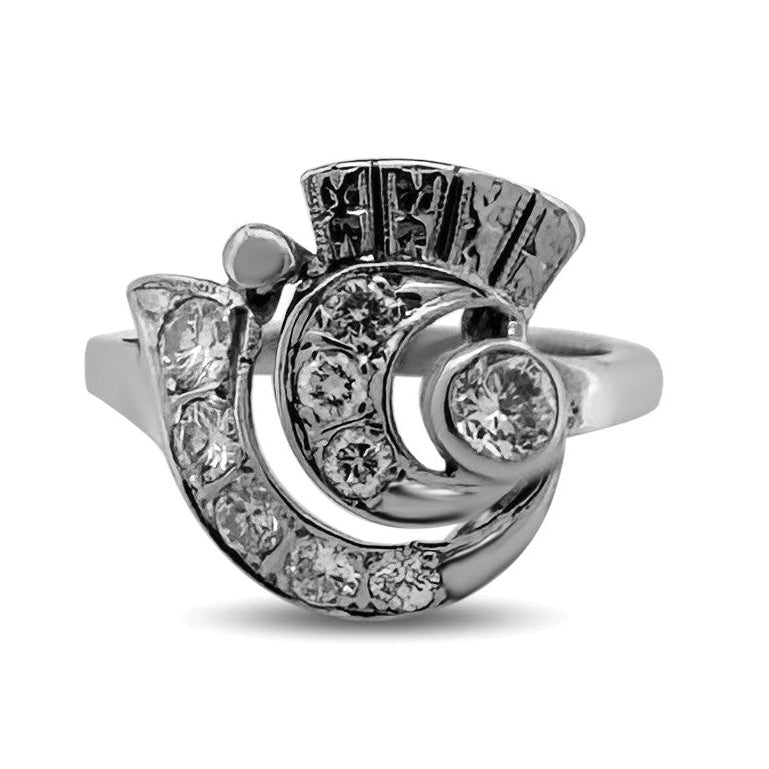 Vintage Natural Diamond Swirl Cocktail Ring in 14k White Gold