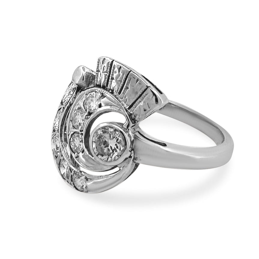 Vintage Natural Diamond Swirl Cocktail Ring in 14k White Gold