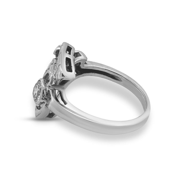 Vintage Natural Diamond Swirl Cocktail Ring in 14k White Gold