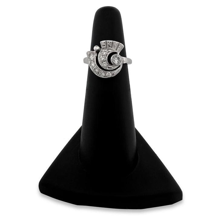 Vintage Natural Diamond Swirl Cocktail Ring in 14k White Gold