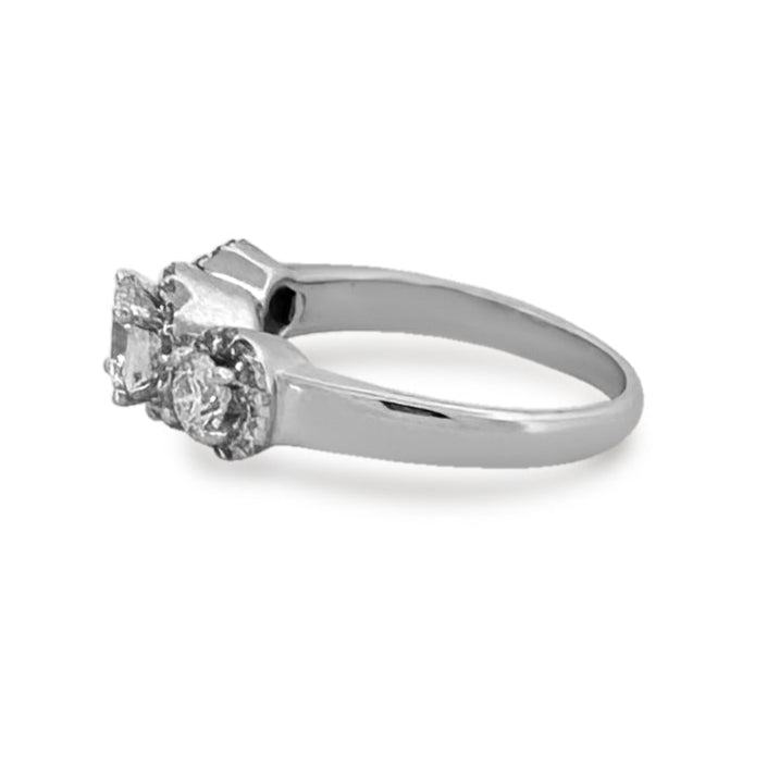 1.50ctw Round Brilliant 3-Stone with Halos Natural Diamond Engagement Ring in 14k White Gold