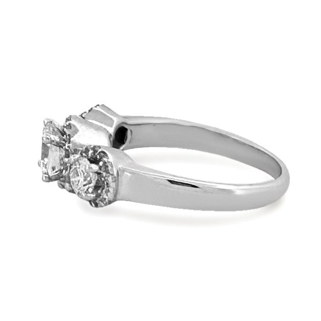 1.50ctw Round Brilliant 3-Stone with Halos Natural Diamond Engagement Ring in 14k White Gold