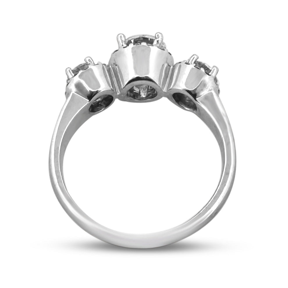 1.50ctw Round Brilliant 3-Stone with Halos Natural Diamond Engagement Ring in 14k White Gold