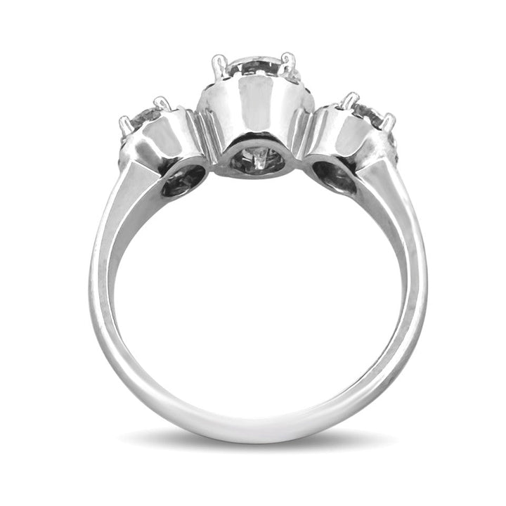1.50ctw Round Brilliant 3-Stone with Halos Natural Diamond Engagement Ring in 14k White Gold