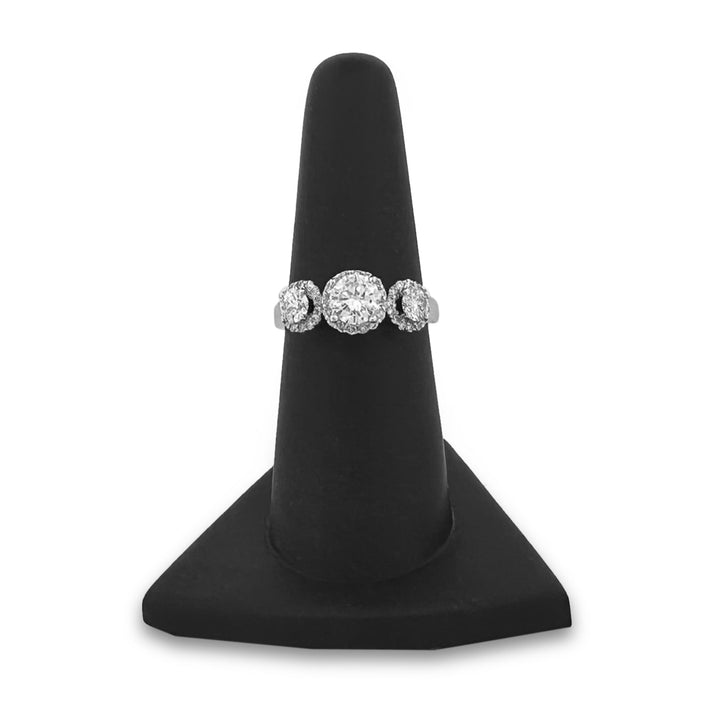 1.50ctw Round Brilliant 3-Stone with Halos Natural Diamond Engagement Ring in 14k White Gold