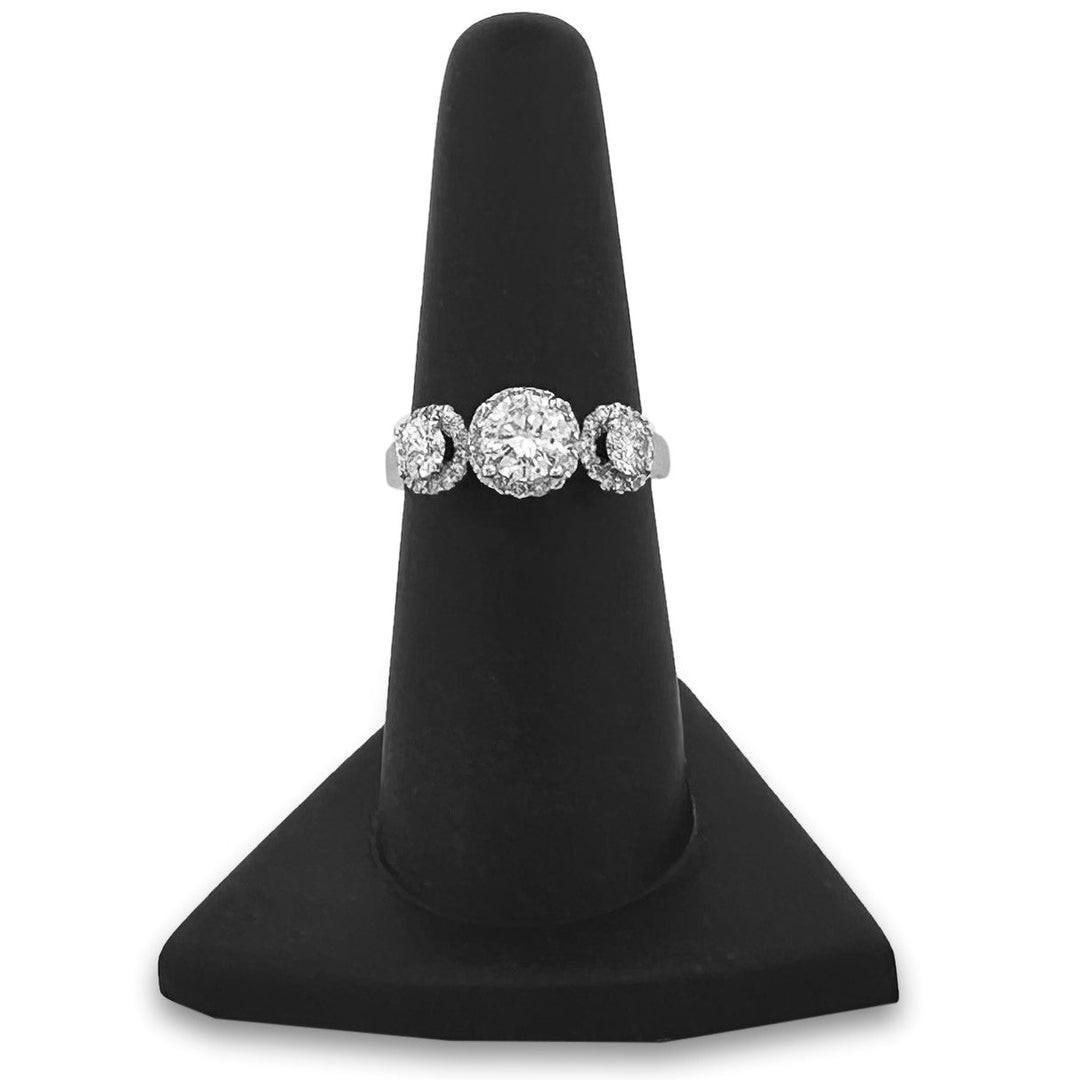 1.50ctw Round Brilliant 3-Stone with Halos Natural Diamond Engagement Ring in 14k White Gold
