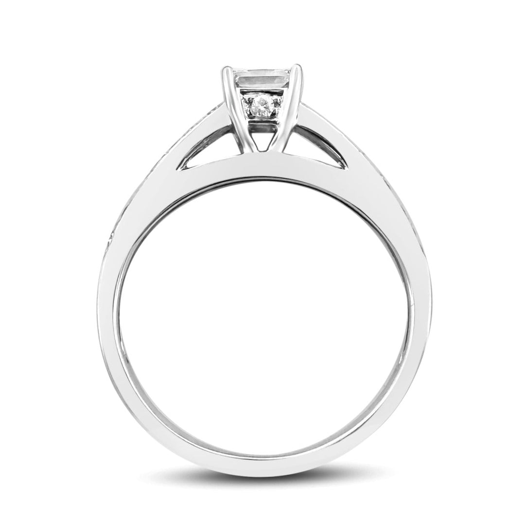 0.45ctw Princess Cut & Round Brilliant Natural Diamond Engagement Ring in 18k White Gold