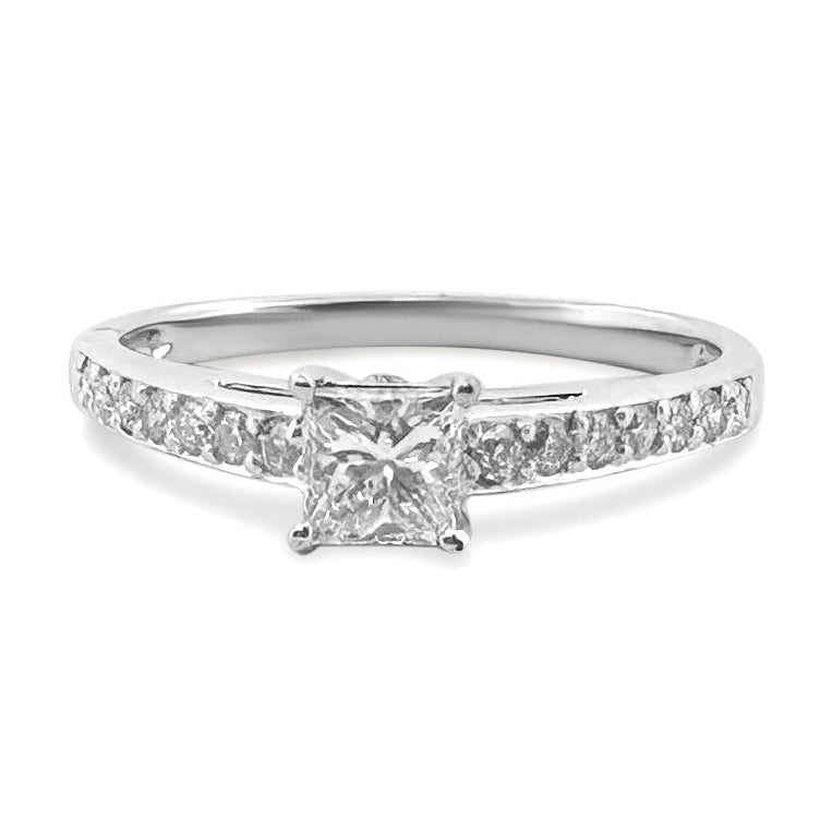0.45ctw Princess Cut & Round Brilliant Natural Diamond Engagement Ring in 18k White Gold