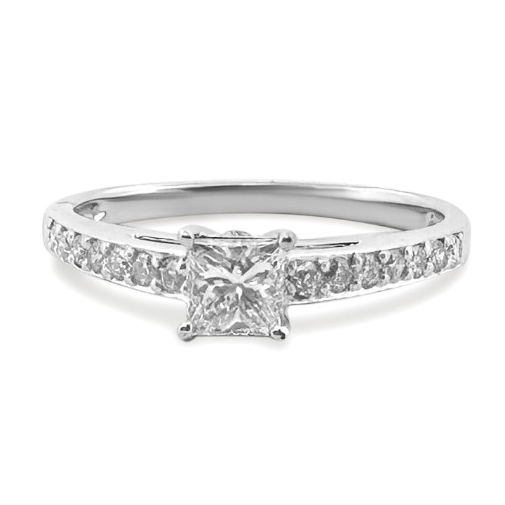 0.45ctw Princess Cut & Round Brilliant Natural Diamond Engagement Ring in 18k White Gold