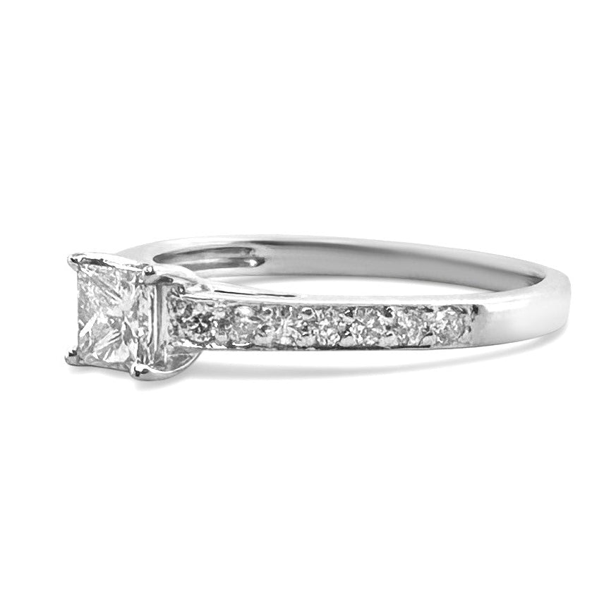0.45ctw Princess Cut & Round Brilliant Natural Diamond Engagement Ring in 18k White Gold