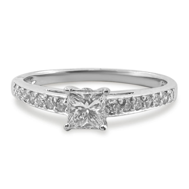 0.45ctw Princess Cut & Round Brilliant Natural Diamond Engagement Ring in 18k White Gold