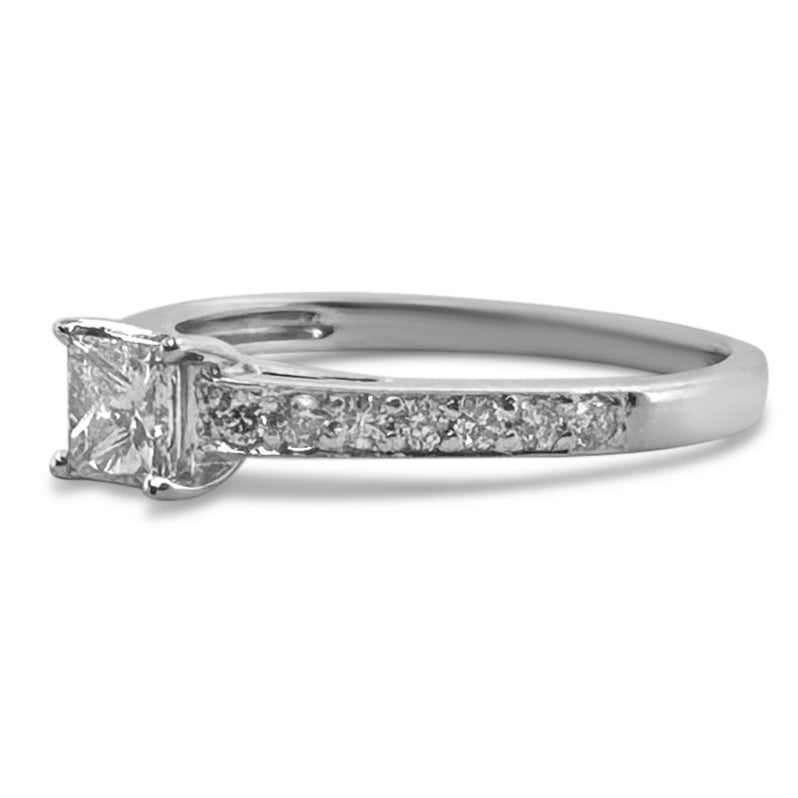 0.45ctw Princess Cut & Round Brilliant Natural Diamond Engagement Ring in 18k White Gold