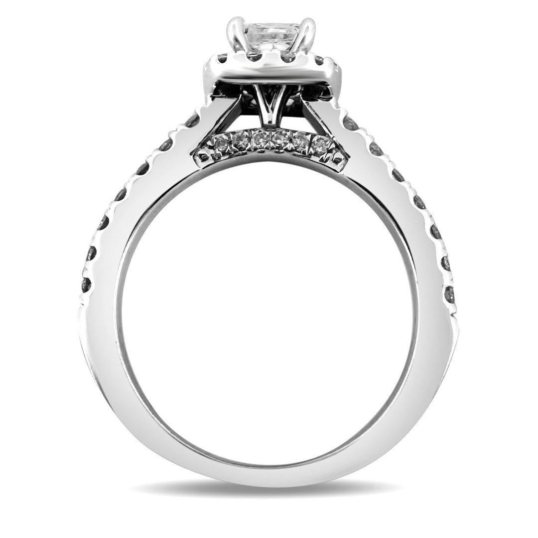 0.72ctw Princess Cut & Round Brilliant Halo Natural Diamond Engagement Ring in 14k White Gold