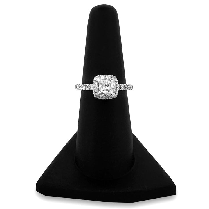 0.72ctw Princess Cut & Round Brilliant Halo Natural Diamond Engagement Ring in 14k White Gold