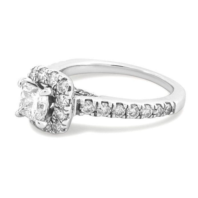 0.72ctw Princess Cut & Round Brilliant Halo Natural Diamond Engagement Ring in 14k White Gold