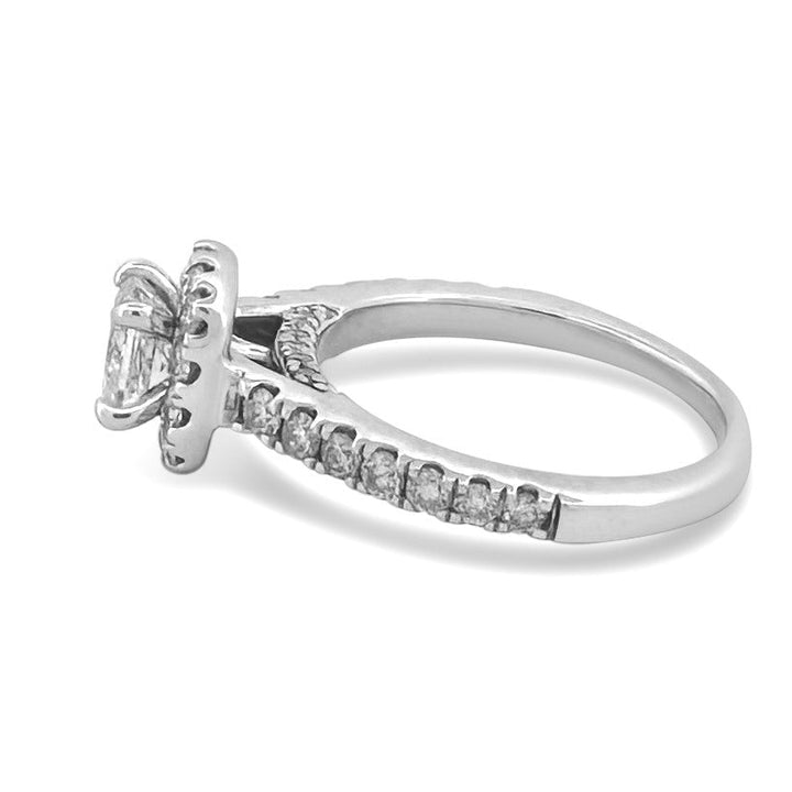 0.72ctw Princess Cut & Round Brilliant Halo Natural Diamond Engagement Ring in 14k White Gold