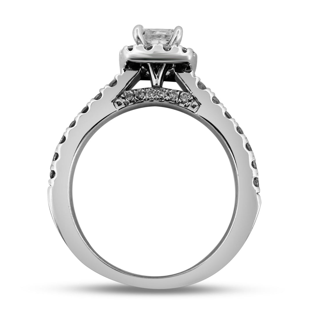 0.72ctw Princess Cut & Round Brilliant Halo Natural Diamond Engagement Ring in 14k White Gold