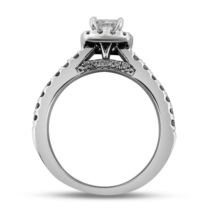 0.72ctw Princess Cut & Round Brilliant Halo Natural Diamond Engagement Ring in 14k White Gold