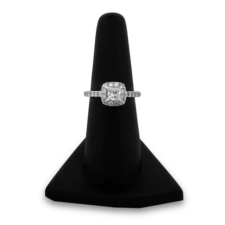 0.72ctw Princess Cut & Round Brilliant Halo Natural Diamond Engagement Ring in 14k White Gold