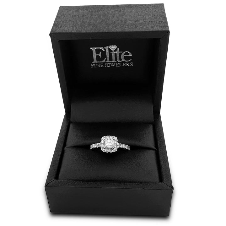 0.72ctw Princess Cut & Round Brilliant Halo Natural Diamond Engagement Ring in 14k White Gold