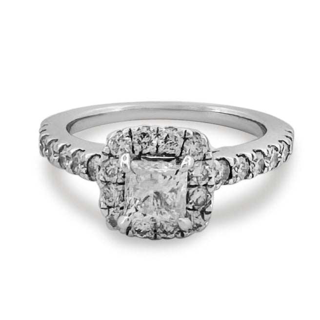 0.72ctw Princess Cut & Round Brilliant Halo Natural Diamond Engagement Ring in 14k White Gold