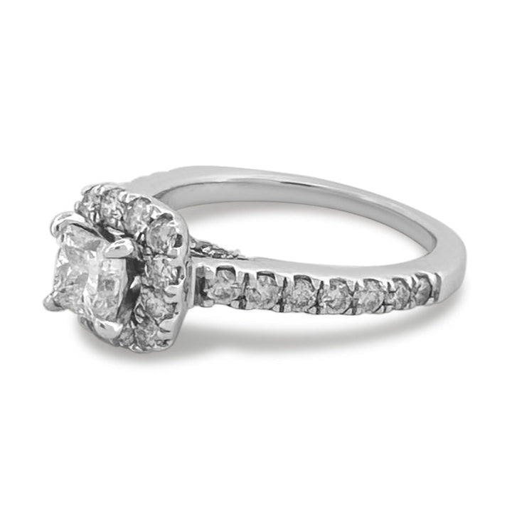 0.72ctw Princess Cut & Round Brilliant Halo Natural Diamond Engagement Ring in 14k White Gold