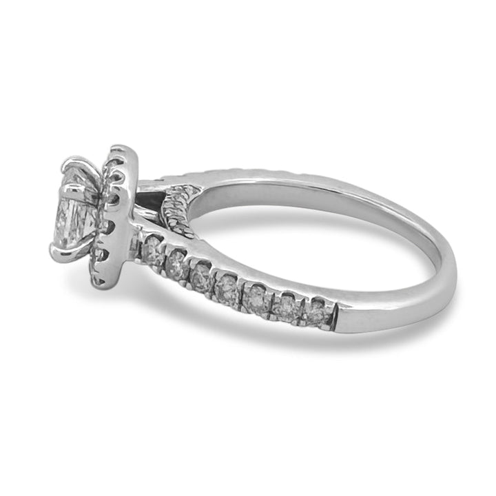 0.72ctw Princess Cut & Round Brilliant Halo Natural Diamond Engagement Ring in 14k White Gold