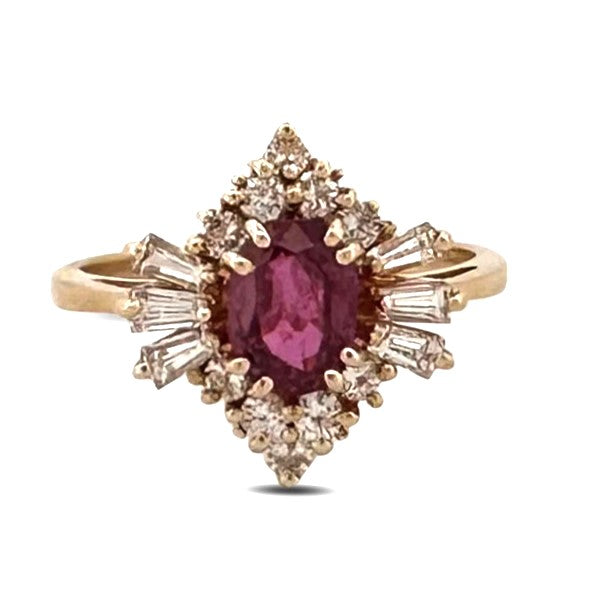 Oval Pink Sapphire & Natural Diamond Cocktail Ring in 14k Yellow Gold