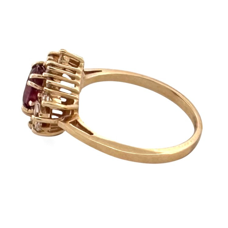 Oval Pink Sapphire & Natural Diamond Cocktail Ring in 14k Yellow Gold