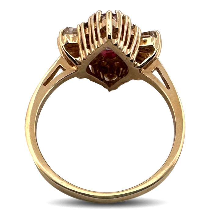 Oval Pink Sapphire & Natural Diamond Cocktail Ring in 14k Yellow Gold