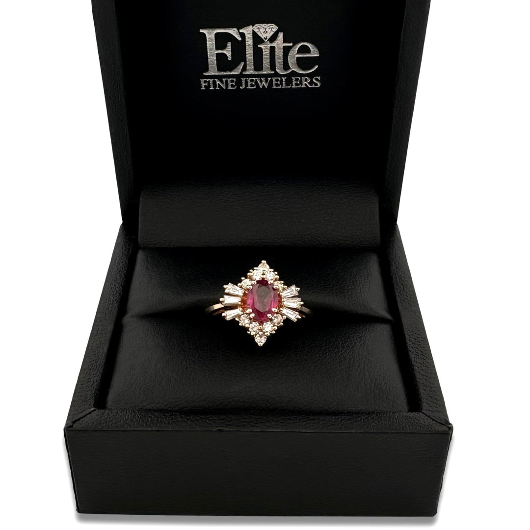 Oval Pink Sapphire & Natural Diamond Cocktail Ring in 14k Yellow Gold