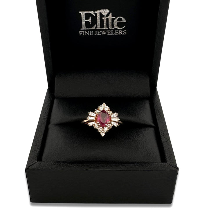 Oval Pink Sapphire & Natural Diamond Cocktail Ring in 14k Yellow Gold