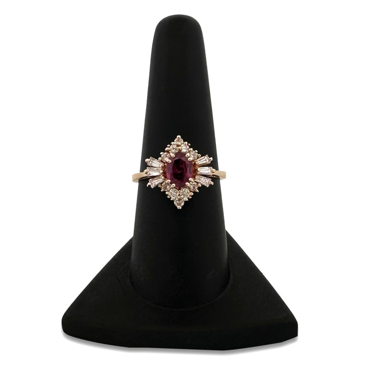 Oval Pink Sapphire & Natural Diamond Cocktail Ring in 14k Yellow Gold