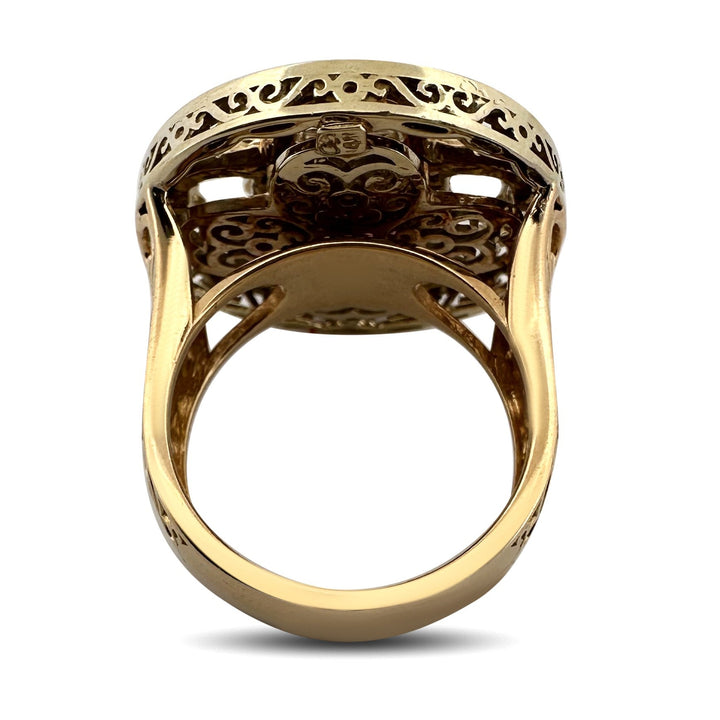 Pink & Yellow Tourmaline with Natural Diamond Cocktail Ring in 14k Yellow Gold