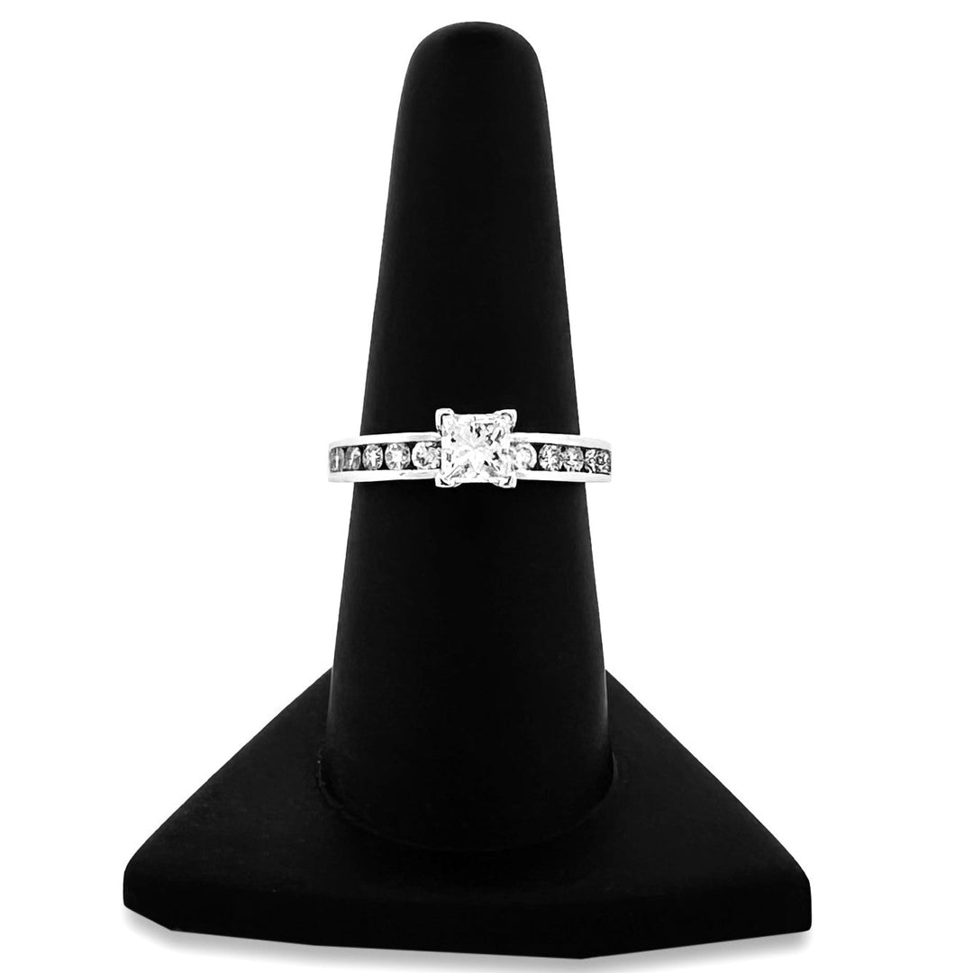 GIA Graded 0.60ct Princess Cut with Round Brilliants Natural Diamond Engagement Ring in 14k White Gold