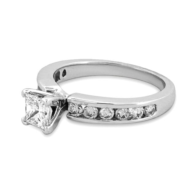 GIA Graded 0.60ct Princess Cut with Round Brilliants Natural Diamond Engagement Ring in 14k White Gold