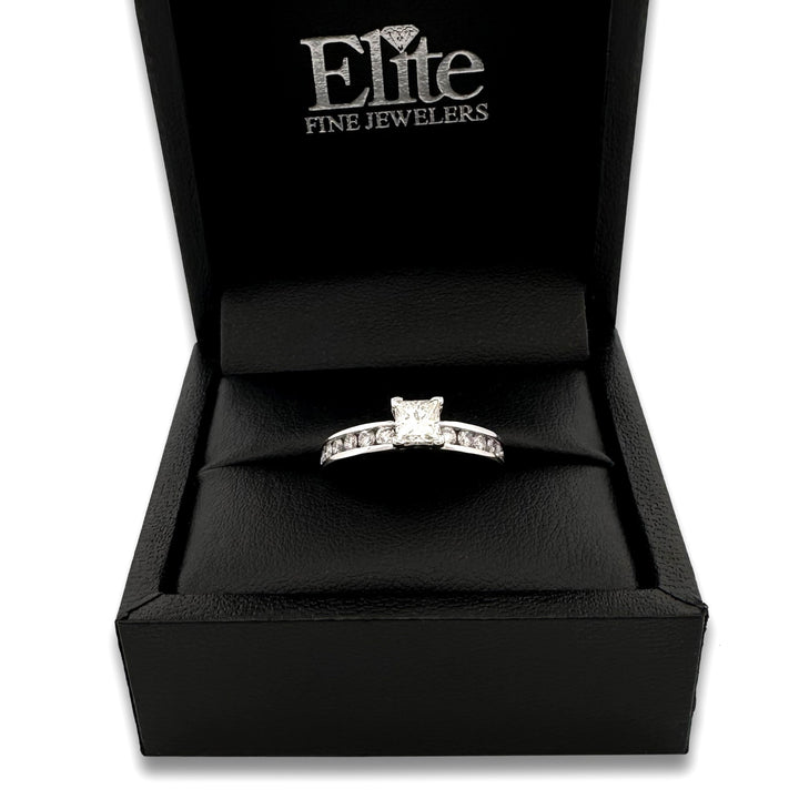 GIA Graded 0.60ct Princess Cut with Round Brilliants Natural Diamond Engagement Ring in 14k White Gold