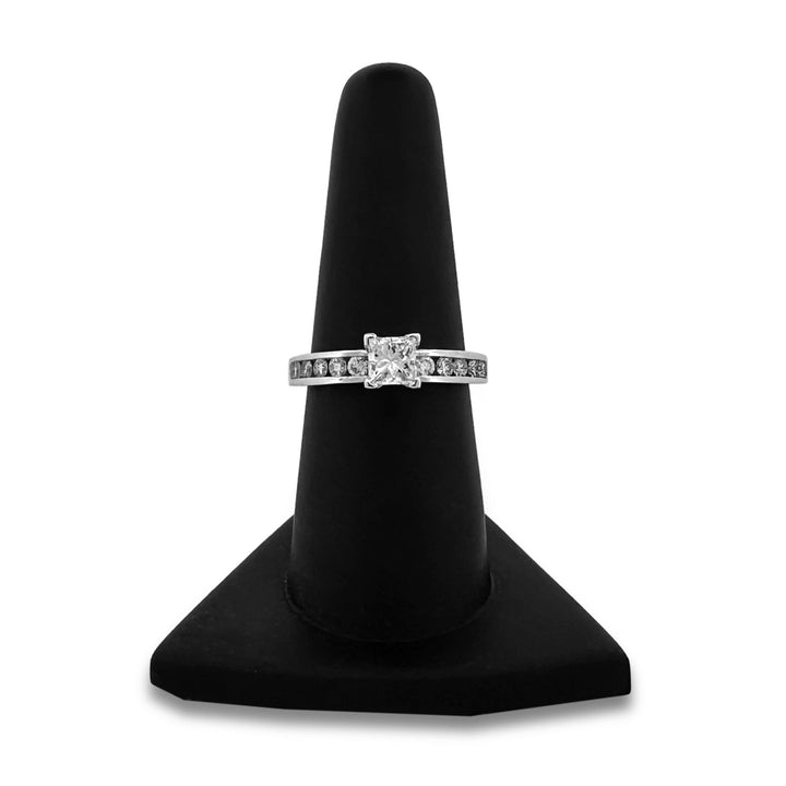 GIA Graded 0.60ct Princess Cut with Round Brilliants Natural Diamond Engagement Ring in 14k White Gold
